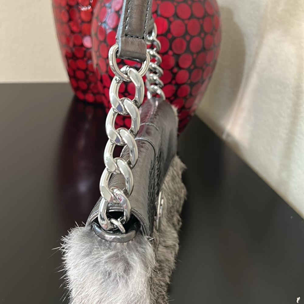 Michael Kors Genuine Rabbit Fur Silver Metallic Shoulder Bag - Picture 9 of 16